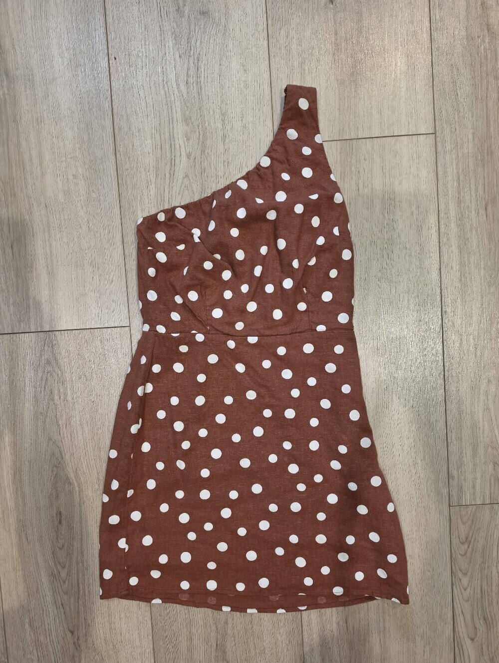 Abercrombie & Fitch One Shoulder Polka Dot Mini Dress Brown White Size XS